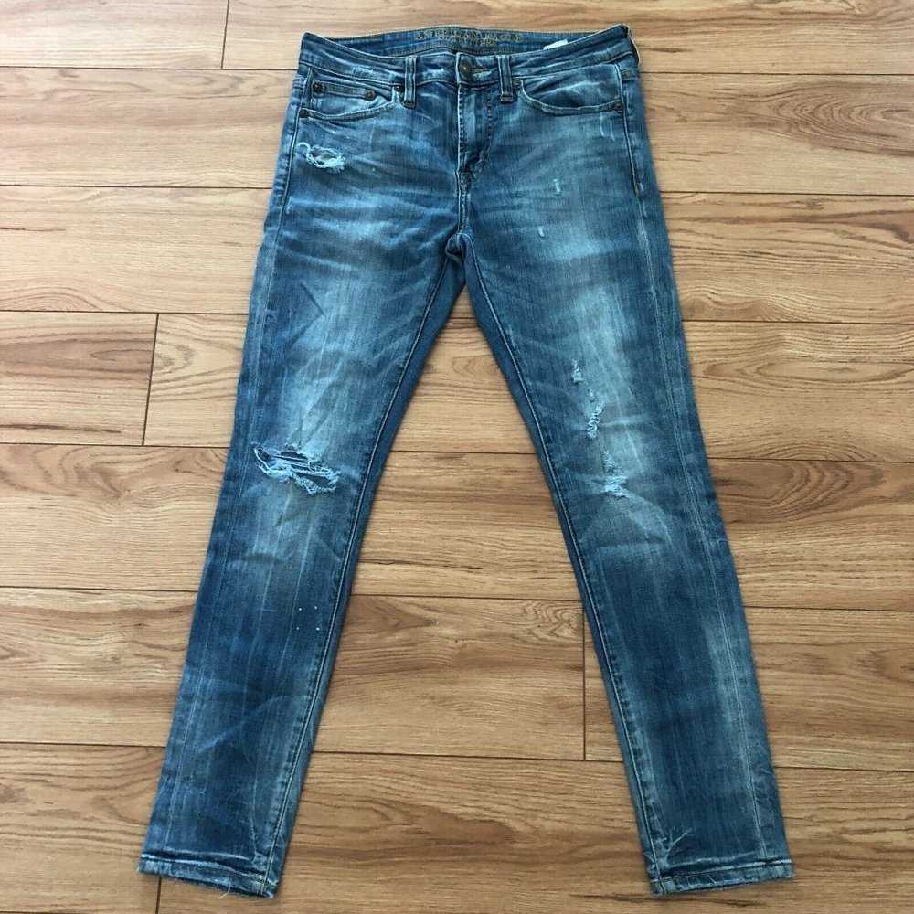 American Eagle AE Super Skinny Jeans Women's 30x30 Distressed Mid Rise Splat EUC